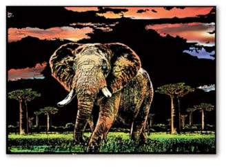 Kratzbilder Set,DIY Bastelsets,Buntes Kratzdesign-Papier-Set,Kratzmalblätter mit Tierdesign und Werkzeugset Magic Scratch Art Papier Set,Nachtansicht Kratzpapier (Elefant)