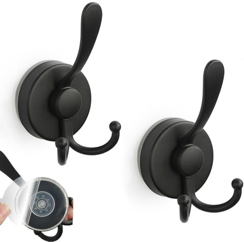 UZSUZZ 2 Pezzi Gancio Ventosa, Ganci a Ventosa Super Resistenti, Ganci Ventosa Bagno, ganci a ventosa in acciaio inox Ganci Appendiabiti a Ventosa Ganci Ventosa Appendi Accappatoio Bagno Nero