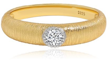 Meissa Damenring 925 Sterling Silber mit Zirkonia, minimalistischer Bandring in Gold und Silber mattierter Verlobungsring modischer Statement-Ring eleganter Schmuck für Frauen in Größen DE 56, Gold