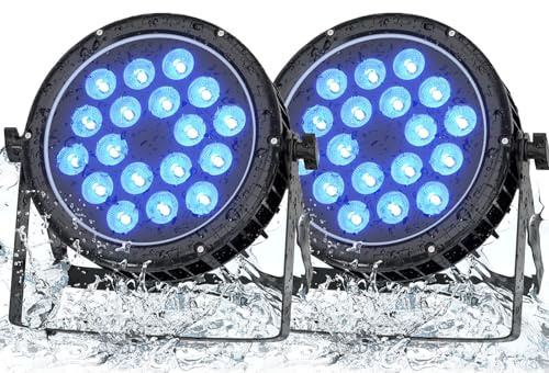 Erreyht 2 PCS 180W IP65 étanche Par LED, RGBW Imperméable Lumiere Par avec Cordon D'alimentation étanche, Lumiere Scène pour Jours de Pluie Piscines Extérieur Bar Fête