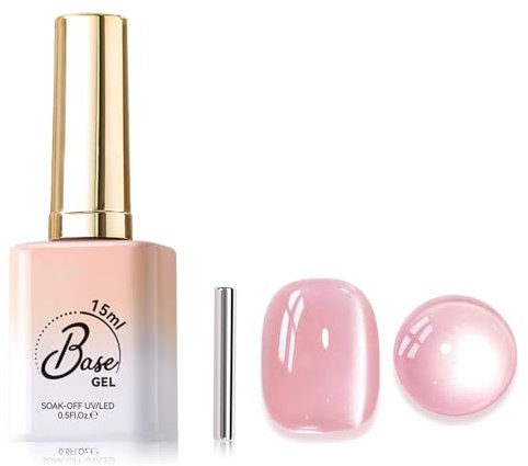 DMQ Jelly Nude Pink Cat Eye Gel Nail Polish, Sheer Pink Ice Jelly Gel Polish with Magnetic Stick, Soak-Off UV/LED Glass Crytal Nail Polish for Women Nail Art Manicure DIY at Home