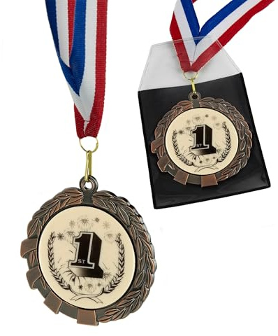 Goldmedaille und Band aus Metall, 70 mm, mit Hülle, Gewinner, Champions, Held, Nummer 1, Kindergeschenk, erschwinglich, Kinderparty, Preis, Wettbewerb, Turnier, Personalisierung, Sporttag, Camp-Preis