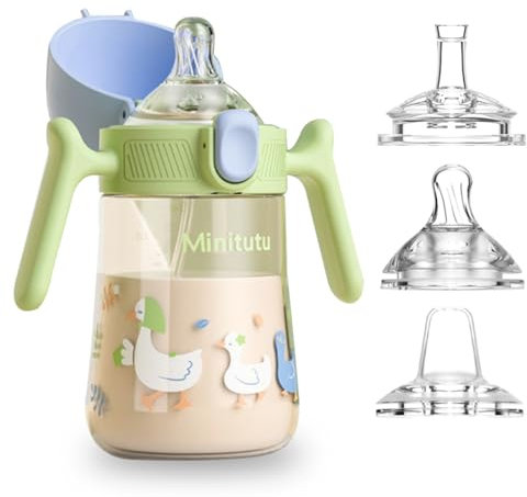 nohlerlife Baby Sippy Cup 240ml, Weighted Straw Non Spill Cup for Months 6+, Toddlers Straw Cup with Handles, Spill-Proof, Leak-Proof with 3 Types Soft Silicone Spout, BPA Free (Green)