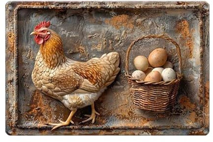 Metallschild für frische Eier vom Bauernhof, Schild für Hühner und frische Eier, aus Metall, Weißblech, Hahn, Landhaus, Dekoration für Hühnerliebhaber, Hühnerstall-Dekoration