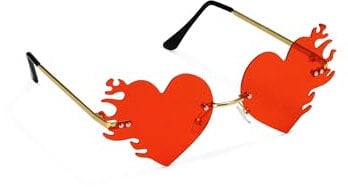 Sonnenbrille Herz mit Flammen 14x13x5cm Kunststoff - Partybrille in Herzform - Herzbrille für Karneval Geburtstag Festival JGA - Flammenbrille Spaßbrille - lustiges Party Accessoire Brille - Rot