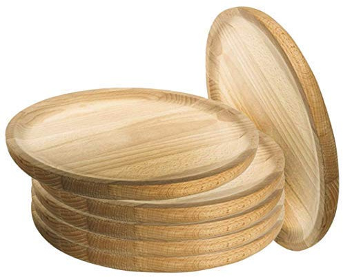 AC - Pack de 6 Platos para pulpo de Madera - Ideal para comer pulpo a la gallega - Uso profesional y doméstico - Ø 16 cm