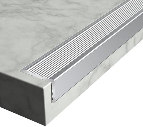 Treppenkantenprofil Treppenprofil L-Form, Alu Stufen-Kantenprofil, Anti-Rutsch Treppenkante 50x30mm 100cm Stufenkantenprofil(Silber)