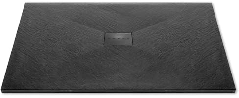 Thermopanel SMC Black Shower Trays Base Slate Stone Effect Textured Non Slip with SMC Holes Cover - 1400 x 1000mm