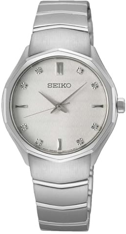 Seiko Klassik Armbanduhr für Damen in der Farbe Silber mit Armband aus Edelstahl, Wasserdichtigkeit: 5 bar, Gehäusedurchmesser: 30 mm, SUR615P1