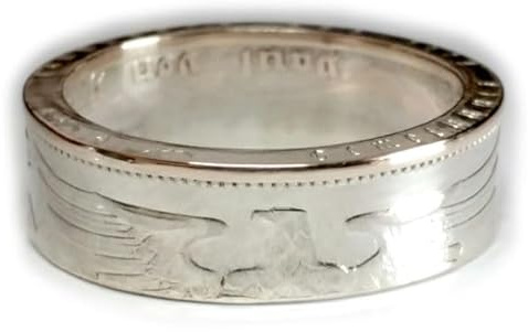 Generisch Münzring 2 Reichsmark 1936-1939 Adler, original Münze Silber 625 im Silber Finish + Schmuckbeutel - Silberring Handgefertigt in Deutschland, Herren Ring Damen