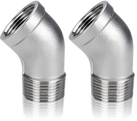 2 Stück 304 Edelstahl 45-Grad Rohrverschraubung, 3/8 IG auf 3/8 AG, 45 Grad Ellenbogen Verbindungsstück, Edelstahl 45 grad bogen Winkelverbinder, DN10 Rohrwinkel Bogen für Bewässerungsanlagen