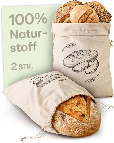 Praknu Set di 2 Sacchetti per Pane Riutilizzabili – Sacchetto di Lino 30x40 cm – Salvafreschezza Senza Plastica – Tecido Spesso per Panificati e Brioches | Mantiene il pane fresco più a lungo, tessuto di lino spesso, riutilizzabile per pagnotte, bacchette e pasticceria