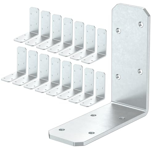 L Shape Bracket for Wood Beams, Shelf Brackets & Supports (4, Galvanized) | 90 Degree Brackets for Shelves, Furniture, Fences, Outdoor Projects, 150 LBS, Heavy Duty Corner Brace with Rustproof Coating