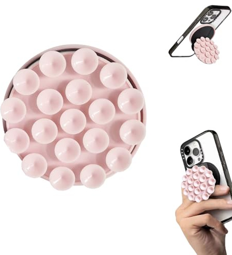 Leeneen Strong Magnetic Suction Cup Phone Grip Stand,Compatible Mag-Saf Phone Ring Holder with Kickstand,Secure Grip for Hands-Free Viewing,for iPhone and Android Phones (pink)