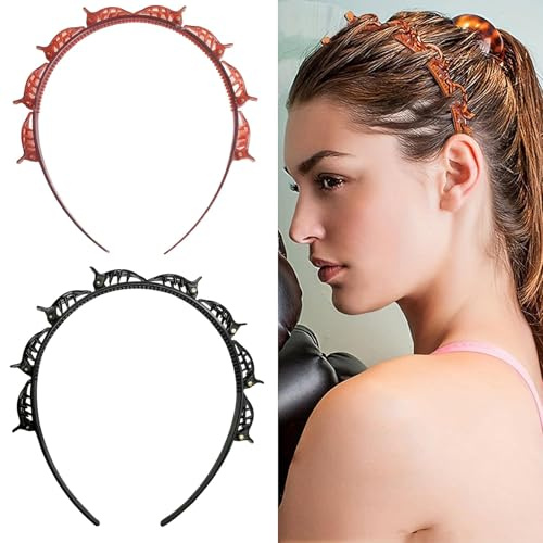 2 Stück Haarreif Mit Klammern, Kunststoff Haarreifen Mit Klammern, Braun Und Schwarz Butterfly Clip Haarreif, Geflochtene Haarreifen Mit Clips, Haar Accessoire, für Personen Mit Langen Haaren