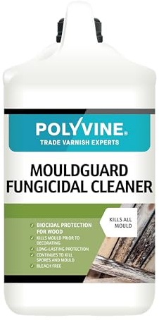 Polyvine Mouldguard Fungicidal Cleaner, Fungicide Wood Treatment – Fungicidal Wash Mould Cleaner, Mold Remover for Wood Furniture, Decking, Painted Woodwork, Internal & External Surfaces, 4L