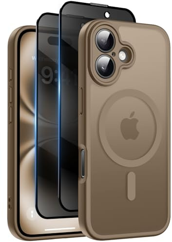 HeIssitot for iPhone 16 Case, Privacy Screen Protectors X2, Brown