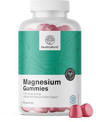 HealthyWorld Magnesium 165 mg Gummibonbons - Zitrusgeschmack - 90 Stück | Für 45 Tage, 2 Formen von Magnesium, Unterstützung der Muskeln, Energieschub