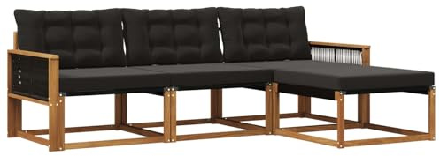vidaXL Outdoor-Sofagarnitur mit Kissen 4 pcs Natürlich und Schwarz, Garten Sofa, modernes Eckmöbel, strapazierfähiges Set für die Terrasse, ideal zum Entspannen