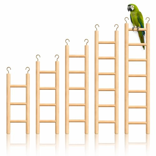 5 PCS Wooden Bird Ladder, Bird Ladders for Cage with 3 4 5 6 7 Steps
