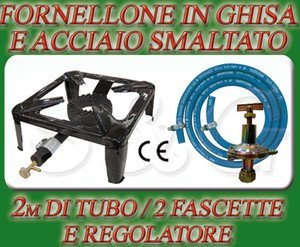 FORNELLO FORNELLONE A GAS CM 40 X 40 IN ACCIAIO CROMATO NERO + TUBO + FASCETTE