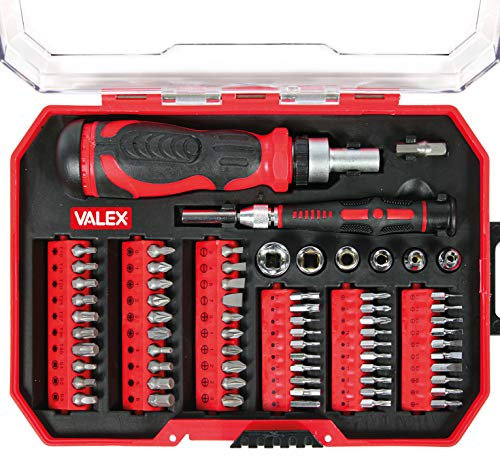 Valex 1463836 Portainserti S70, Attacco da 1/4 e 5/32”, Cricchetto Reversibile, in Valigetta, 6 Bussole e Vari Inserti Inclusi