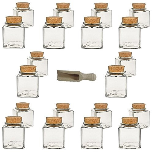 Viva Haushaltswaren - 20 x kleines Gewürzglas eckig 100 ml, Glasdose mit Korkverschluss als Gewürzdose & Vorratsdose für Gewürze, Salz etc. verwendbar (inkl. kleiner Holzschaufel 7,5 cm)