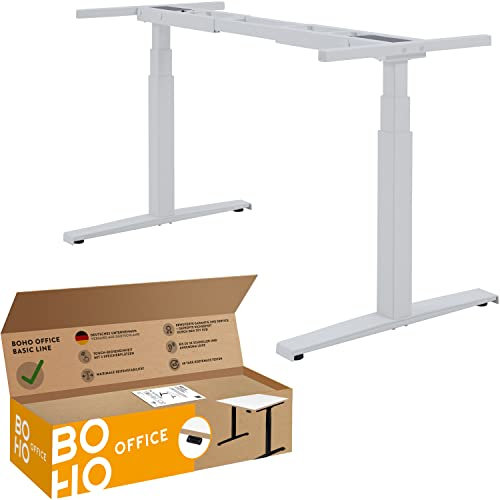 boho office® Höhenverstellbarer Schreibtisch Gestell - elektrisch stufenlos, inkl. Wireless Charger, 2 Motoren, ultraschnelle 80 mm/Sek., stabil, Memoryfunktion, Kollisionsschutz - Basic Line Weiß
