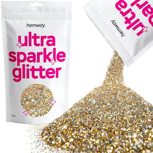Hemway Ultra Sparkle Glitter - Gold Silver | Fine Metallic Flakes for Resin & Epoxy Crafts | Supplies for Tumblers, Festival, Hair, Face, Body, Eye & Nail Art Decoration | 100 g