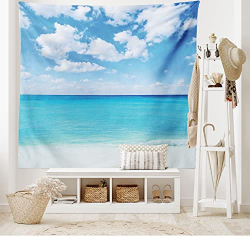 ABAKUHAUS Ozean Wandteppich und Tagesdecke, Hawaiian Seascape, aus Weiches Mikrofaser Stoff Wand Dekoration Für Schlafzimmer, 230 x 140 cm, Türkis Weiß