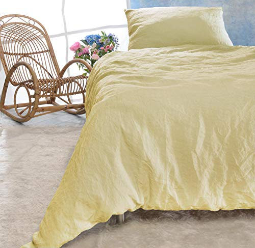 Wohnen & Accessoires GmbH & Co. KG Leinen-Bettwäsche-Set Sintra 100% Leinen aus Portugal, 2-teilig Bettbezug und Kissenbezug (2tlg. 155x220cm + 80x80cm, Vanille-Gelb)