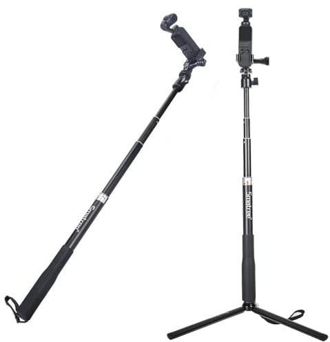 Smatree Ausziehbare Pole/Selfie Stick mit Stativ und OSMO Pocket Halterung für DJI OSMO Pocket 2/OSMO Pocket/OSMO Action/GoPro Hero 2018,Hero 8/7/6/5/4/3/Session/Fusion(Nicht Kompatibel mit Pocket 3!)