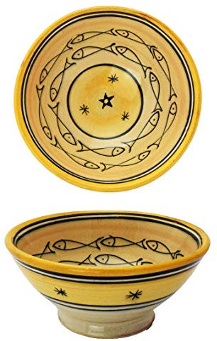 Orientalische Keramikschale Keramikteller Poisson Gelb Ø 15cm Groß | farbige marokkanische Keramik Schale Teller bunt aus Marokko | Orient große Keramikschalen flach Geschirr orientalisch handbemalt
