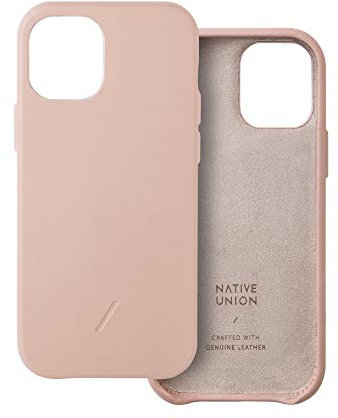 Native Union Clic Classic Case – Fully-Wrapped Genuine Italian Leather Case – Minimal Design & Slim Form – Lightweight Everyday Protection – Compatible with iPhone 12 Mini (Nude) Pink