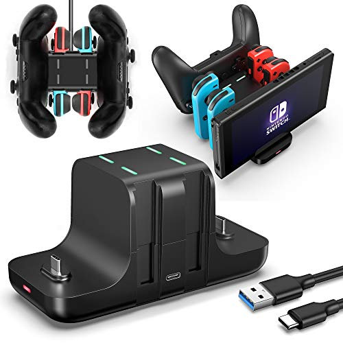 FANPL 6-in-1 Dock Station per caricabatterie per controller Nintendo Switch Pro e Joy con, supporto di ricarica per Switch & OLED Model & Lite con indicatore di ricarica e cavo di ricarica di tipo C