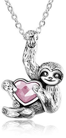 YAFEINI Faultier Geschenke 925 Sterling Silber faultier Halskette Faultier Schmuck für Damen,Männer (Rosa Kristall)