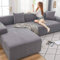 HKPLDE Sofabezug 5 Sitzer, L-Form Schonbezug Easy Stretch Fit Elastischer Stoff Couch Sofa Protector Schonbezug Waschbar-3 sitzer(190-230cm)-Hellgrau
