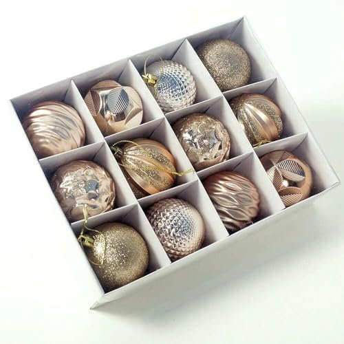 12er Set edle Weihnachtskugeln Ø 6cm Weihnachtsbaum Kugeln Christbaumkugeln Weihnachts-Deko Christbaum-Schmuck (Gold/Rosègold)