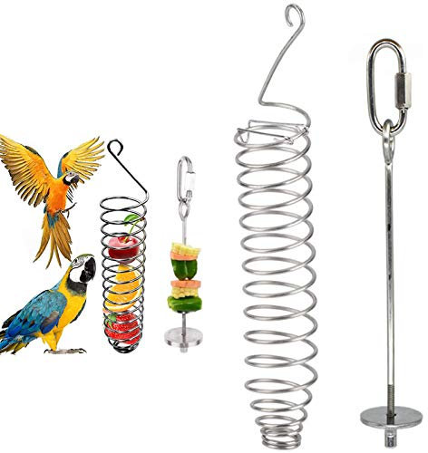 N/0 Chicken Parrot Bird Hanging Feeder, 2PCS Parrot Birds Food Basket Bird Treat Skewer, Stainless Steel Parrot Hanging Vegetable Fruit Feeder, for Wheat Ears Fruits Vegetables Bread Meat Feeding