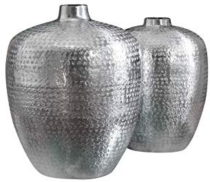 Handgearbeitetes Vasen 2er Set Oriental 33cm Silber mit Bodenschutz in Handarbeit verziert Dekovase Blumenvasen