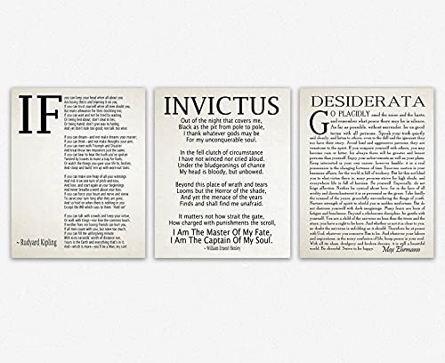 Wallbuddy If Poem Invictus Gedicht und Desiderata inspirierende Gedichte, 3er-Set (8,3 x 11,7 (A4), elfenbeinfarben)