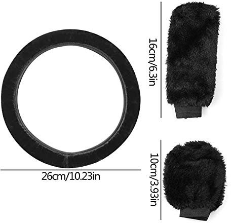 Plüsch Lenkradbezug,DBAILY 3 Pcs Universal Lenkradhülle Anti Rutsch Warme Lenkradabdeckung Universal Auto für Auto Zubehör （36-39cm） (schwarz)