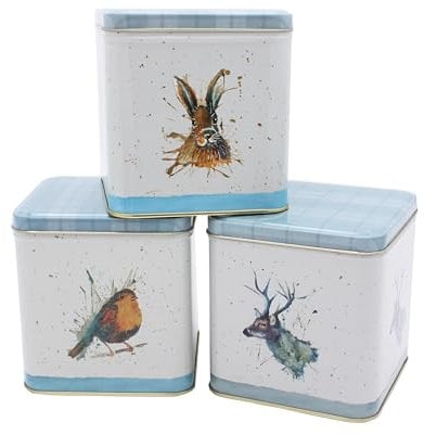 HIGHLAND WILDLIFE KITCHEN CANISTERS - Katherine Williams Design - Set of 3 - Tea, Coffee, Sugar tins