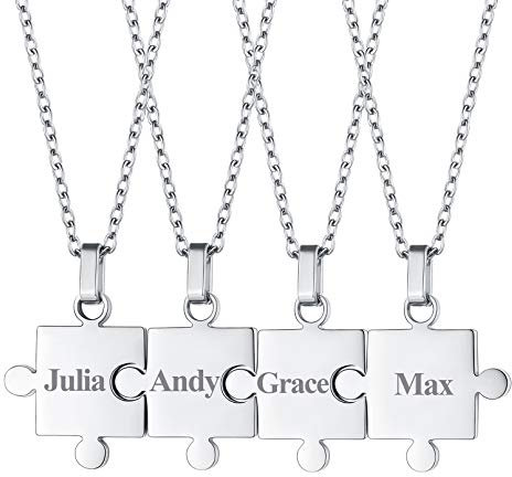 FaithHeart Edelstahl Puzzle Anhänger Kette für 4 Stück Personalisierte Namenskette Partnerkette mit Geschenkebox DIY Namenskette mit Namen Gravur für Damen Herren