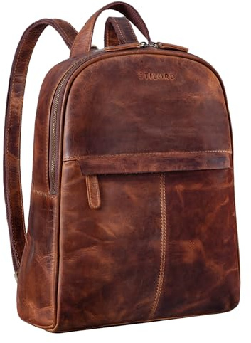 STILORD Renée Arbeitsrucksack Leder Eleganter Rucksack Herren Damen Vintage Daypack für MacBook 13,3 Zoll Schultertasche zum Reisen Business Bag Echtleder Farbe:Kara - Cognac