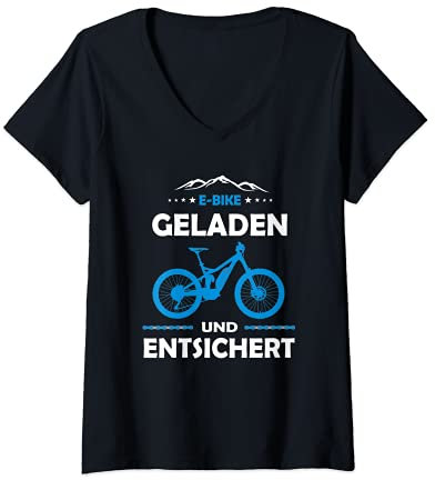 Damen E-MTB Geladen Und Entsichert E-Bike T-Shirt mit V-Ausschnitt
