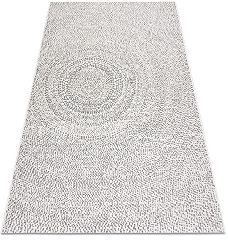 rugsx Teppich SISAL Flat Indoor Outdoor - Wetterfest & Pflegeleicht - Modern & Robust - Für Wohnzimmer Balkon Terrasse - Kreise, Punkte Muster - Creme/Grau 120x170 cm
