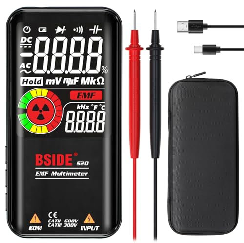 BSIDE S20 Multimetro Digitale Automatico Ricaricabile Display a Colori 3 Risultati Tester Intelligente con Rilevatore EMF Tester di Tensione Capacità Continuità Ohm Hz Diodo Filo Vivo con Custodia