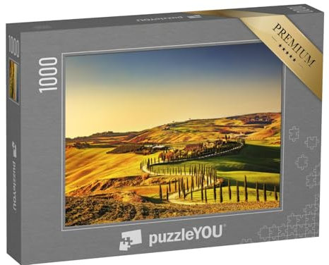 puzzleYOU: Puzzle 1000 Teile „Sonnenuntergang über der Toskana mit Zypressen, Italien“ – aus der Puzzle-Kollektion Toskana, Regionen