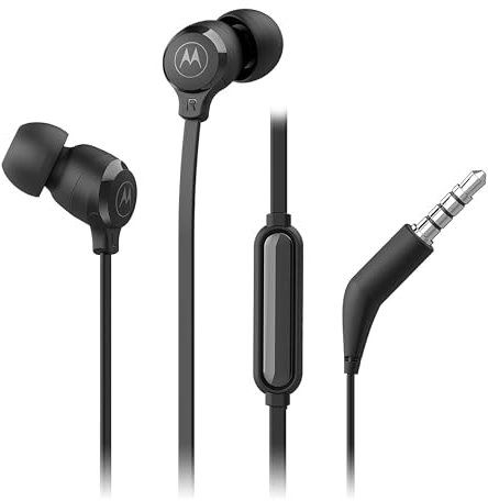 Motorola Sound Earbuds 3-S | Auricolari in-ear con microfono | Cavo anti-tangle, bassi profondi e design ergonomico con vestibilità comoda | 3,5 mm | Nero